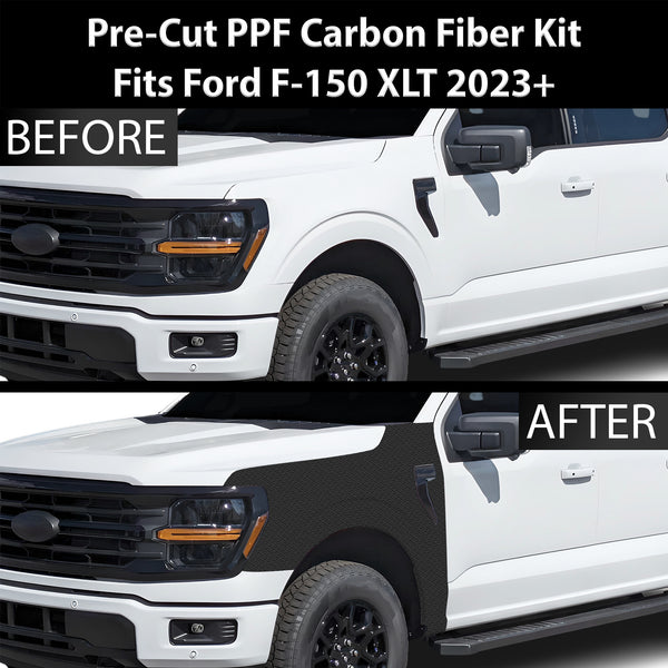 Fits Ford F-150 2021+ Precut Premium Gloss Black Carbon Fiber Fender Paint Protection Film PPF Decal Film Kit Cover