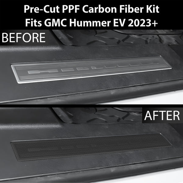 Fits GMC Hummer EV 2022+ Precut Door Sill Premium Paint Protection Film PPF Decal Film Kit Cover, Gloss Black Carbon Fiber