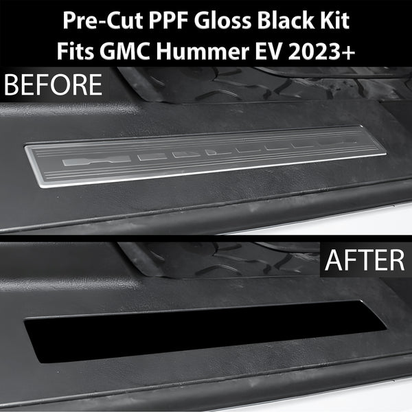 Fits GMC Hummer EV 2022+ Precut Door Sill Premium Paint Protection Film PPF Decal Film Kit, Gloss Black Carbon Fiber