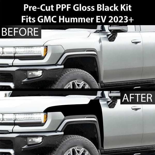 Fits GMC Hummer EV 2022+ Precut Premium Gloss Black Carbon Fiber Fender Paint Protection Film PPF Decal Film Kit Cover