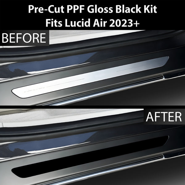 Fits Lucid Air 2022+ Precut Door Sill Premium Paint Protection Film PPF Decal Film Kit Cover, Gloss Black Carbon Fiber