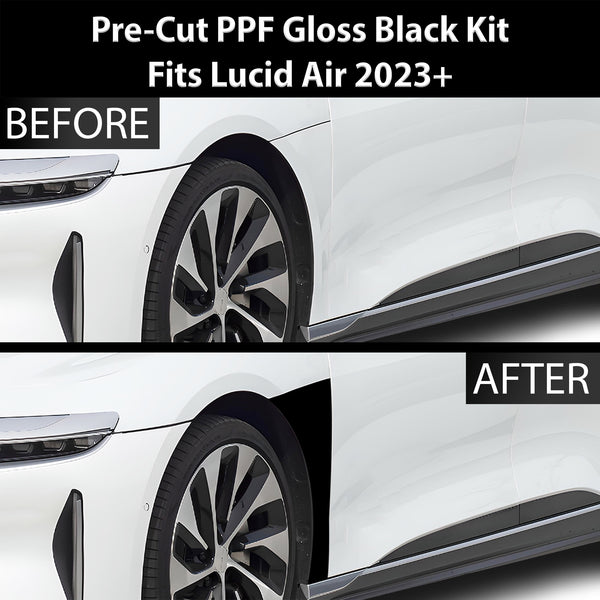 Fits Lucid Air 2022+ Precut Premium Gloss Black Carbon Fiber Fender Paint Protection Film PPF Decal Film Kit