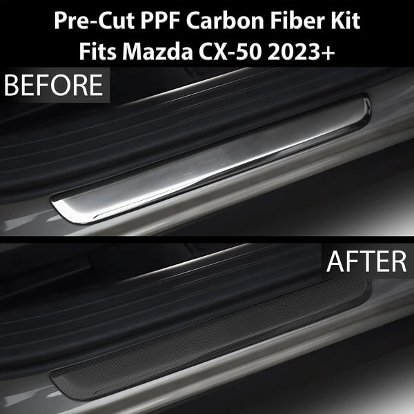 Fits Mazda CX-50 2023+ Precut Door Sill Premium Paint Protection Film PPF Decal Film Kit Cover, Gloss Black Carbon Fiber