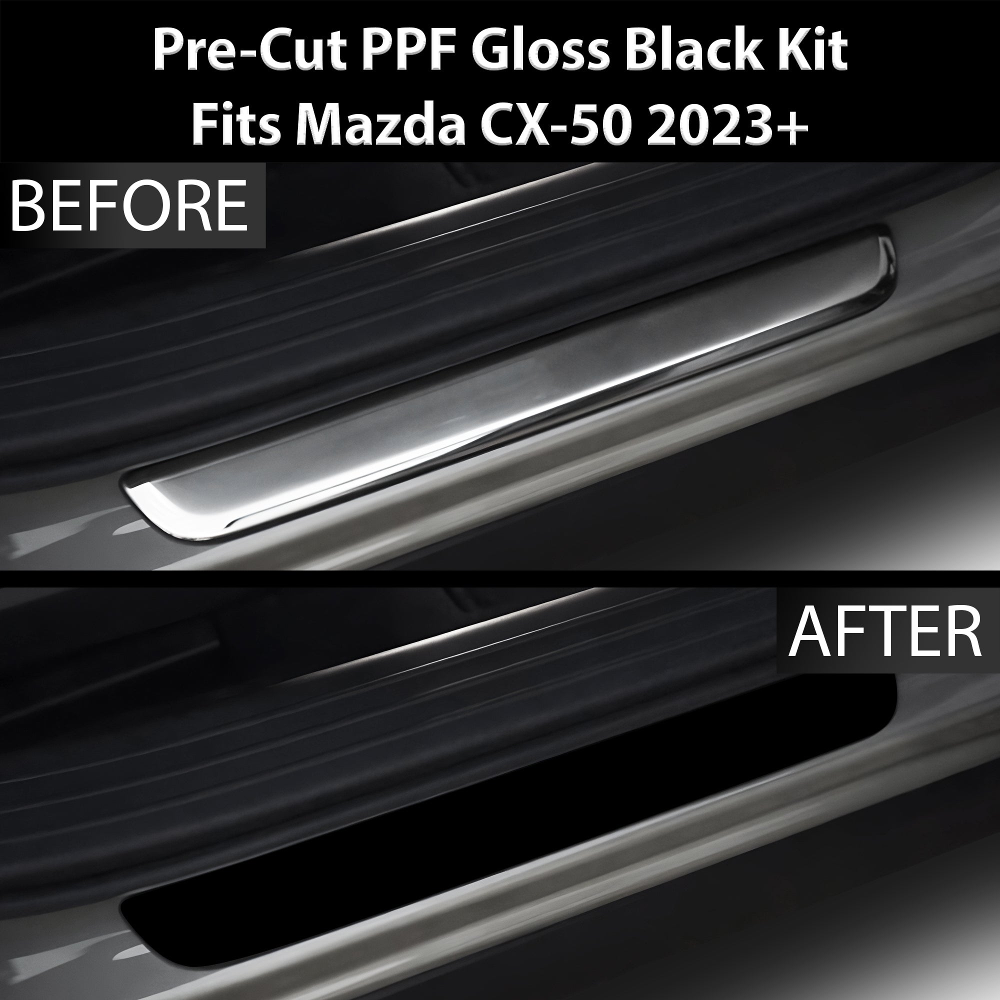 Fits Mazda CX - 50 2023+ Precut Door Sill Premium Paint Protection Film PPF Decal Film Kit Cover, Gloss Black Carbon Fiber - Bogar Tech Designs