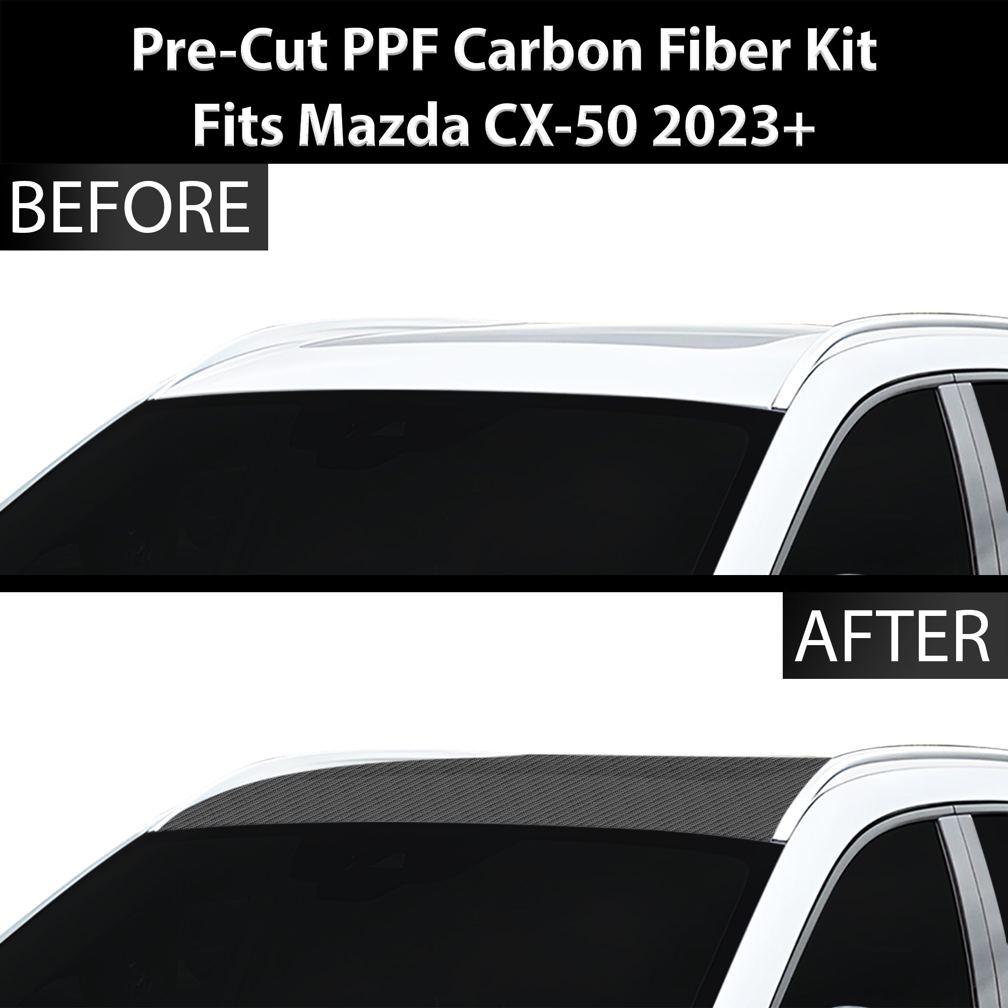 Fits Mazda CX - 50 2023+ Precut Premium Gloss Black Carbon Fiber Roof Paint Protection Film PPF Decal Film Kit Cover - Bogar Tech Designs