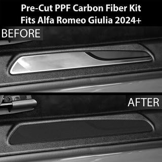 Fits Alfa Romeo Giulia 2024+ Precut Door Sill Premium Paint Protection Film PPF Decal Film Kit Cover, Gloss Black Carbon Fiber