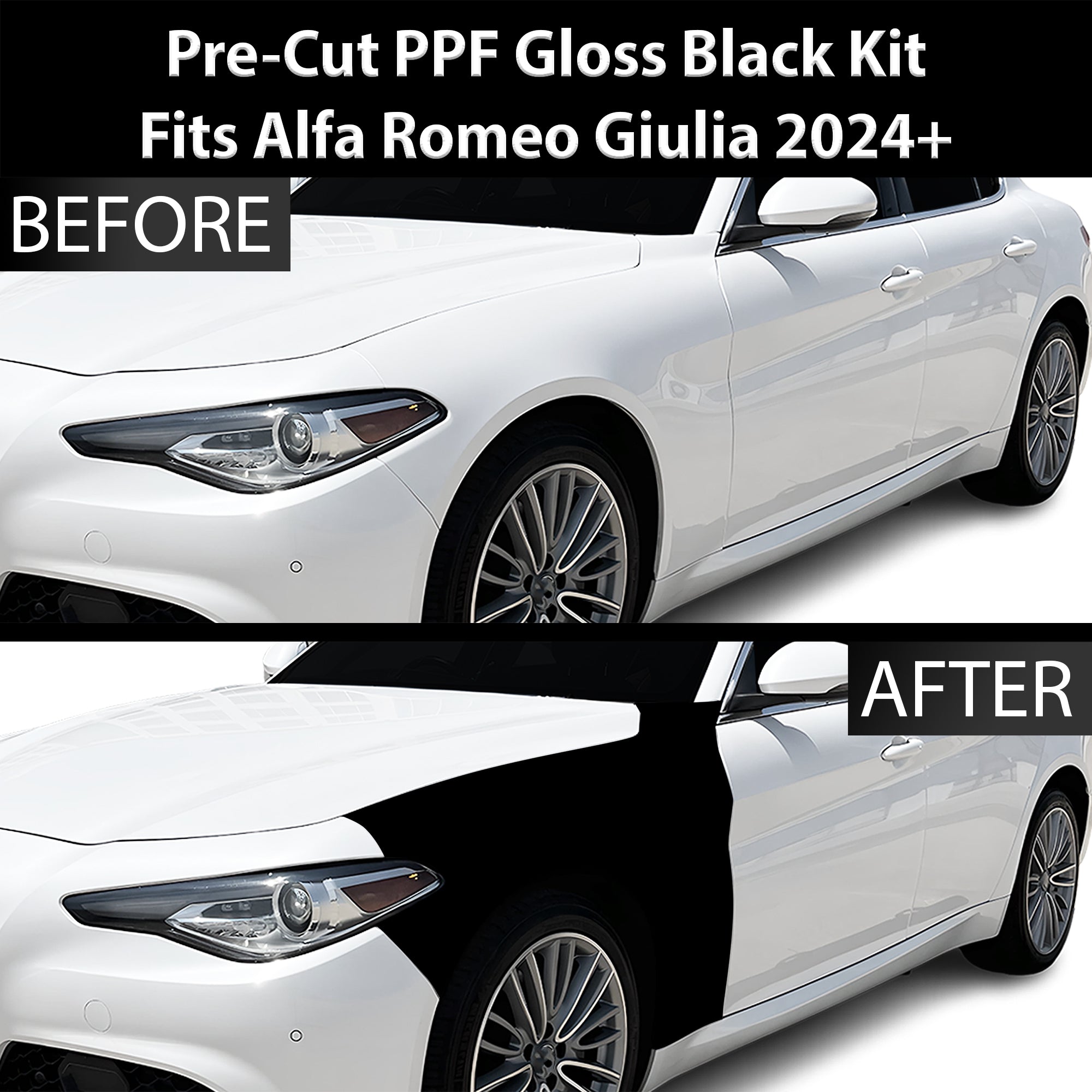 Fits Alfa Romeo Giulia 2016+ Precut Premium Gloss Black Carbon Fiber Fender Paint Protection Film PPF Decal Film Kit - Bogar Tech Designs