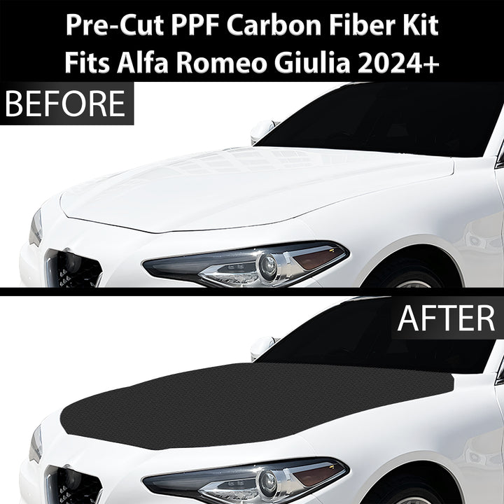 Fits Alfa Romeo Giulia 2016+ Precut Premium Gloss Black Carbon Fiber Hood Paint Protection Film PPF Decal Film Kit - Bogar Tech Designs