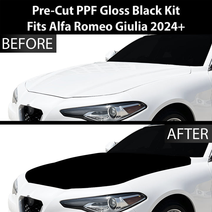 Fits Alfa Romeo Giulia 2016+ Precut Premium Gloss Black Carbon Fiber Hood Paint Protection Film PPF Decal Film Kit - Bogar Tech Designs