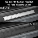 Fits Ford Mustang 2024+ Precut Door Sill Premium Paint Protection Film PPF Decal Film Kit Cover, Gloss Black Carbon Fiber