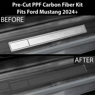 Fits Ford Mustang 2024+ Precut Door Sill Premium Paint Protection Film PPF Decal Film Kit, Gloss Black Carbon Fiber