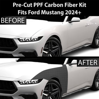 Fits Ford Mustang 2024+ Precut Premium Gloss Black Carbon Fiber Fender Paint Protection Film PPF Decal Film Kit