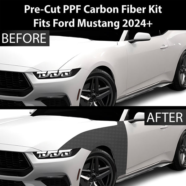 Fits Ford Mustang 2024+ Precut Premium Gloss Black Carbon Fiber Fender Paint Protection Film PPF Decal Film Kit Cover