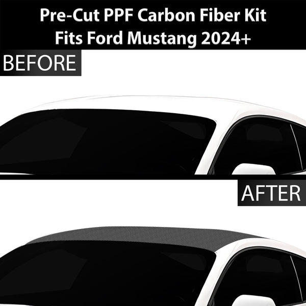 Fits Ford Mustang 2024+ Precut Premium Gloss Black Carbon Fiber Roof Paint Protection Film PPF Decal Film Kit