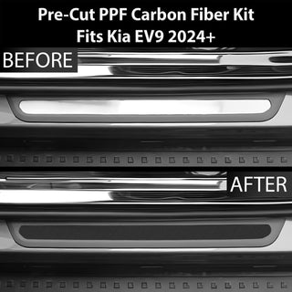 Fits KIA EV9 2024+ Precut Door Sill Premium Paint Protection Film PPF Decal Film Kit, Gloss Black Carbon Fiber