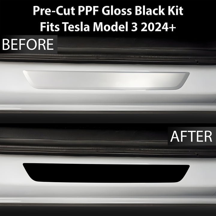 Fits Tesla Model 3 2024+ Precut Door Sill Premium Paint Protection Film PPF Decal Film Kit Cover, Gloss Black Carbon Fiber - Bogar Tech Designs