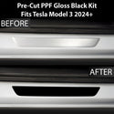 Fits Tesla Model 3 2024+ Precut Door Sill Premium Paint Protection Film PPF Decal Film Kit Cover, Gloss Black Carbon Fiber