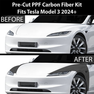 Fits Tesla Model 3 2024+ Precut Premium Gloss Black Carbon Fiber Fender Paint Protection Film PPF Decal Film Kit Cover