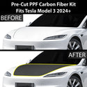 Fits Tesla Model 3 2024+ Precut Premium Gloss Black Carbon Fiber Hood Paint Protection Film PPF Decal Film Kit Cover