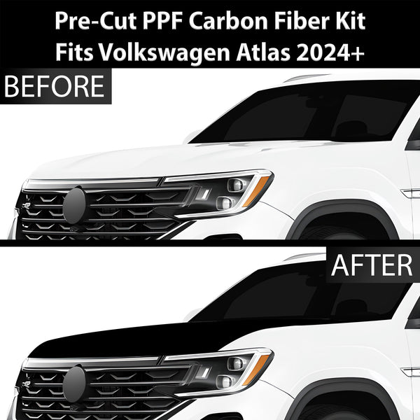 Fits Volkswagen Atlas 2024+ Precut Premium Gloss Black Carbon Fiber Hood Paint Protection Film PPF Decal Film Kit Cover