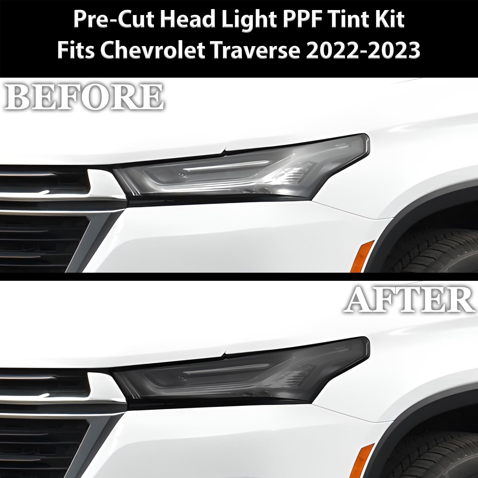 Full Headlight Taillight Precut Smoked PPF Tint Kit Film Overlay Fits Chevrolet Traverse 2022 - 2023 - Bogar Tech Designs