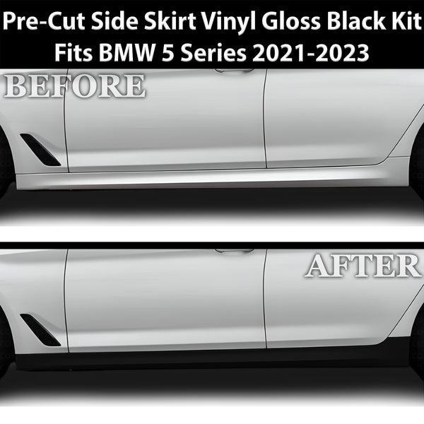 Fits BMW 5 Series 2021-2023 Side Skirt Rocker Panel Vinyl Blackout Decal Stickers Cover Overlay, Carbon Fiber & Gloss Black