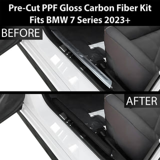 Fits BMW 7 Series 2023+ Precut Door Sill Premium Paint Protection Film PPF Decal Film Kit, Gloss Black Carbon Fiber