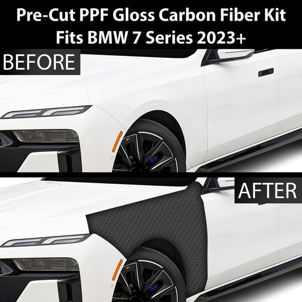 Fits BMW i7 7 Series 2023+ Precut Premium Gloss Black Carbon Fiber Fender Paint Protection Film PPF Decal Film Kit