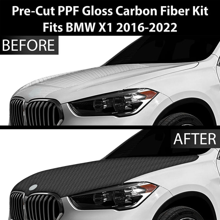 Fits BMW X1 2016 - 2022 Precut Premium Gloss Black Carbon Fiber Hood Paint Protection Film PPF Decal Film Kit - Bogar Tech Designs