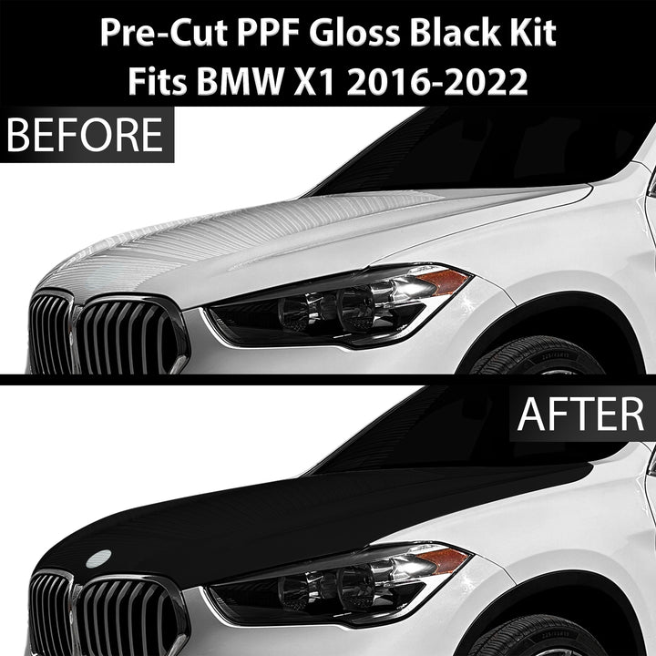 Fits BMW X1 2016 - 2022 Precut Premium Gloss Black Carbon Fiber Hood Paint Protection Film PPF Decal Film Kit - Bogar Tech Designs