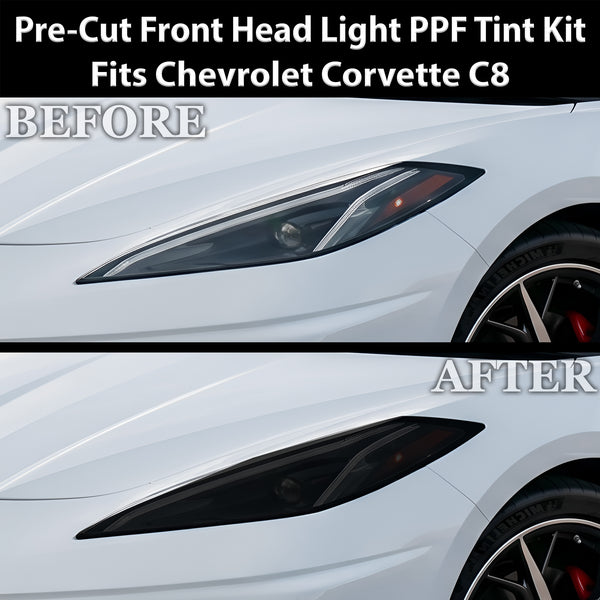 Chevrolet Corvette C8 2020–2026 Dark Smoke Headlight & Taillight Tint Kit – Precut Vinyl Lens Overlays