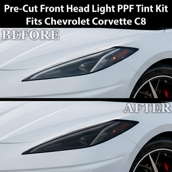 Chevrolet Corvette C8 2020–2026 Dark Smoke Headlight & Taillight Tint Kit – Precut Vinyl Lens Overlays