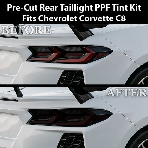 Chevrolet Corvette C8 2020–2026 Dark Smoke Headlight & Taillight Tint Kit – Precut Vinyl Lens Overlays