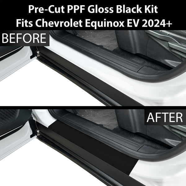 Fits Chevrolet Equinox EV 2024+ Precut Door Sill Premium Paint Protection Film PPF Decal Film Kit, Gloss Black Carbon Fiber