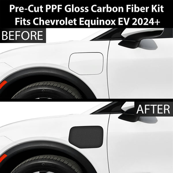 Fits Chevrolet Equinox EV 2024+ Precut Fuel Door Premium Paint Protection Film PPF Decal Film Kit Gas Cap Cover, Gloss Black Carbon Fiber