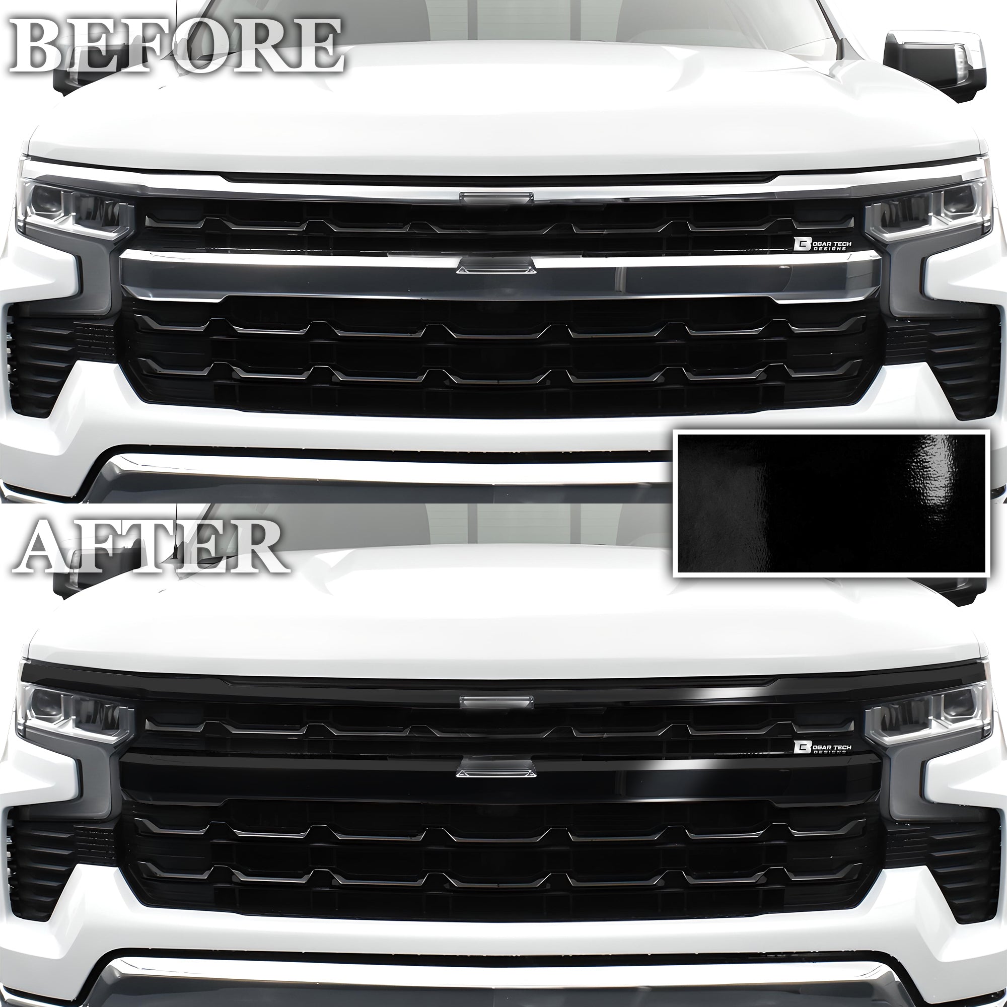 Vinyl Chrome Delete Front Grille Blackout Decal Stickers Overlay Film Fits Chevy Silverado 1500 2022 - 2025 - Bogar Tech Designs