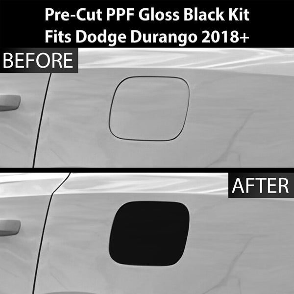 Fits Dodge Durango 2018+ Precut Fuel Door Premium Paint Protection Film PPF Decal Film Kit Gas Cap Cover, Gloss Black Carbon Fiber