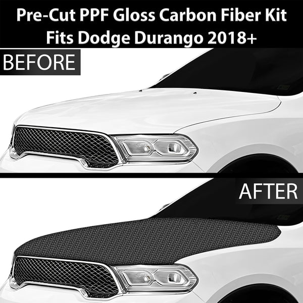 Fits Dodge Durango 2018+ Precut Premium Gloss Black Carbon Fiber Hood Paint Protection Film PPF Decal Film Kit