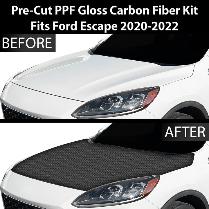 Fits Ford Escape 2020 - 2022 Precut Premium Gloss Black Carbon Fiber Hood Paint Protection Film PPF Decal Film Kit - Bogar Tech Designs