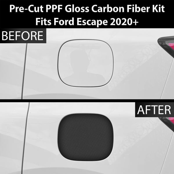 Fits Ford Escape 2020+ Precut Fuel Door Premium Paint Protection Film PPF Decal Film Kit Gas Cap Cover, Gloss Black Carbon Fiber