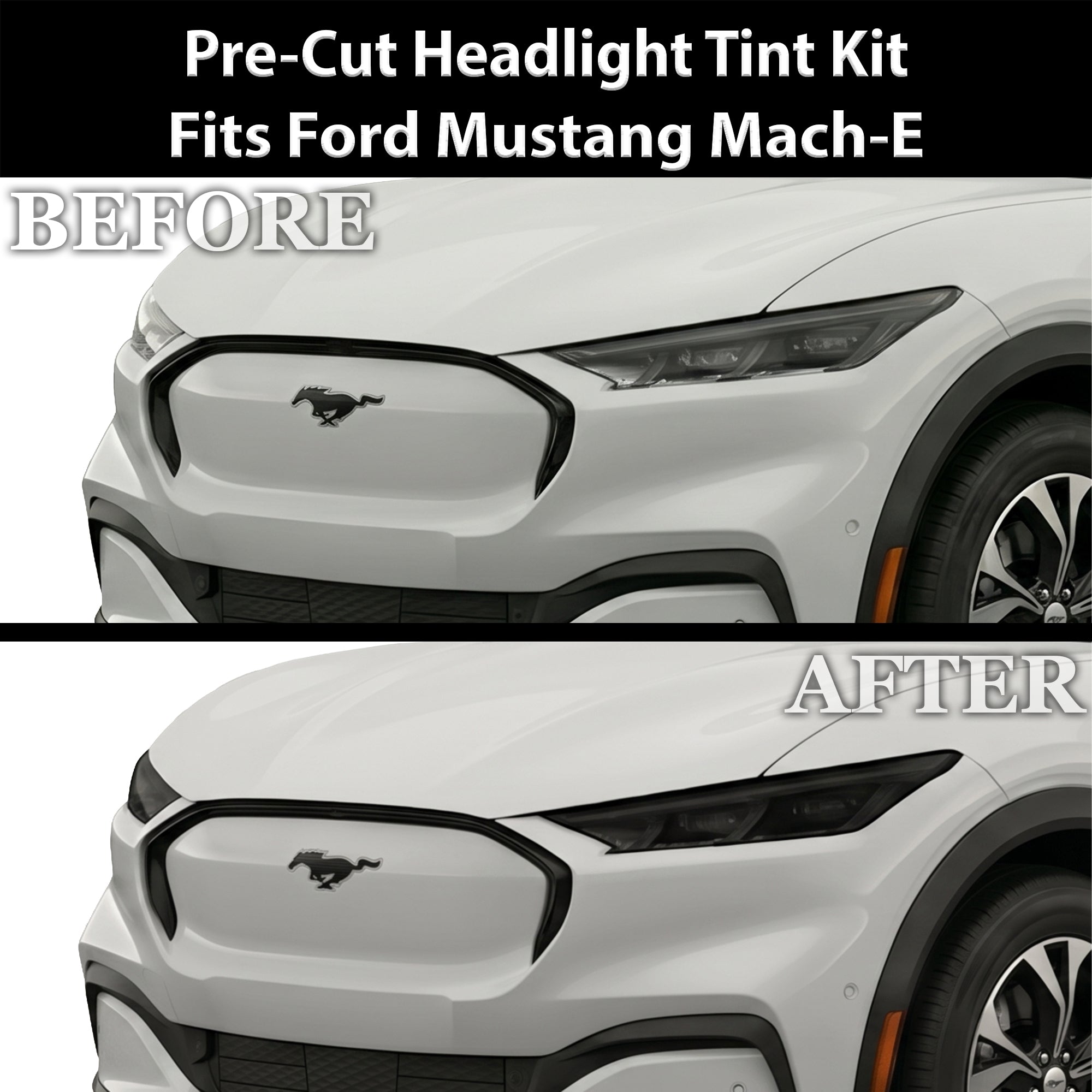 Ford Mustang Mach-E 2021–2026 Dark Smoke Headlight & Taillight Tint Kit – Precut Vinyl Lens Overlays