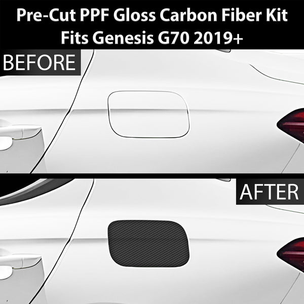 Fits Genesis G70 2019+ Precut Fuel Door Premium Paint Protection Film PPF Decal Film Kit Gas Cap Cover, Gloss Black Carbon Fiber