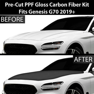 Fits Genesis G70 2019+ Precut Premium Gloss Black Carbon Fiber Hood Paint Protection Film PPF Decal Film Kit