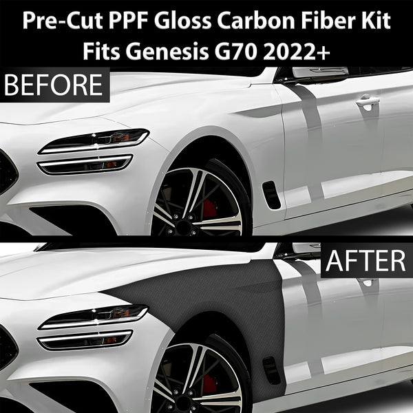 Fits Genesis G70 2022+ Precut Premium Gloss Black Carbon Fiber Fender Paint Protection Film PPF Decal Film Kit