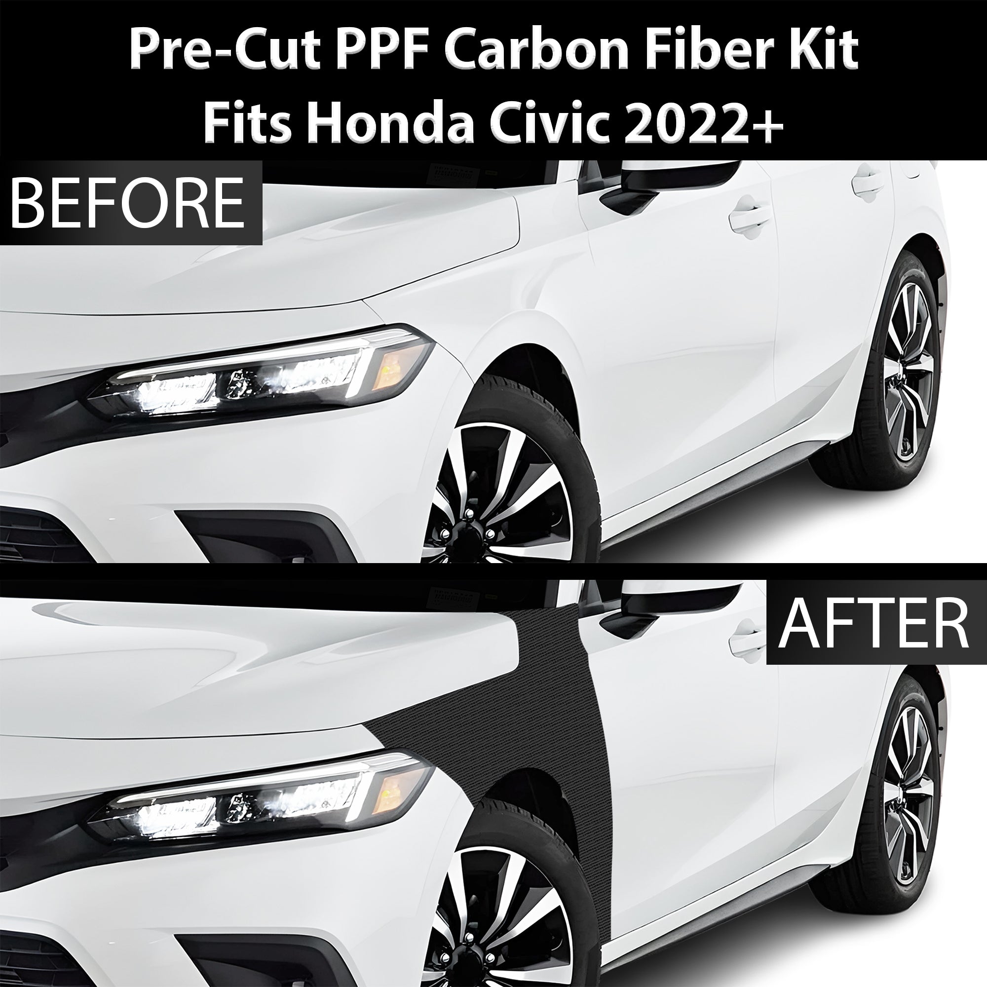 Fits Honda Civic 2022+ Precut Premium Gloss Black Carbon Fiber Fender Paint Protection Film PPF Decal Film Kit - Bogar Tech Designs