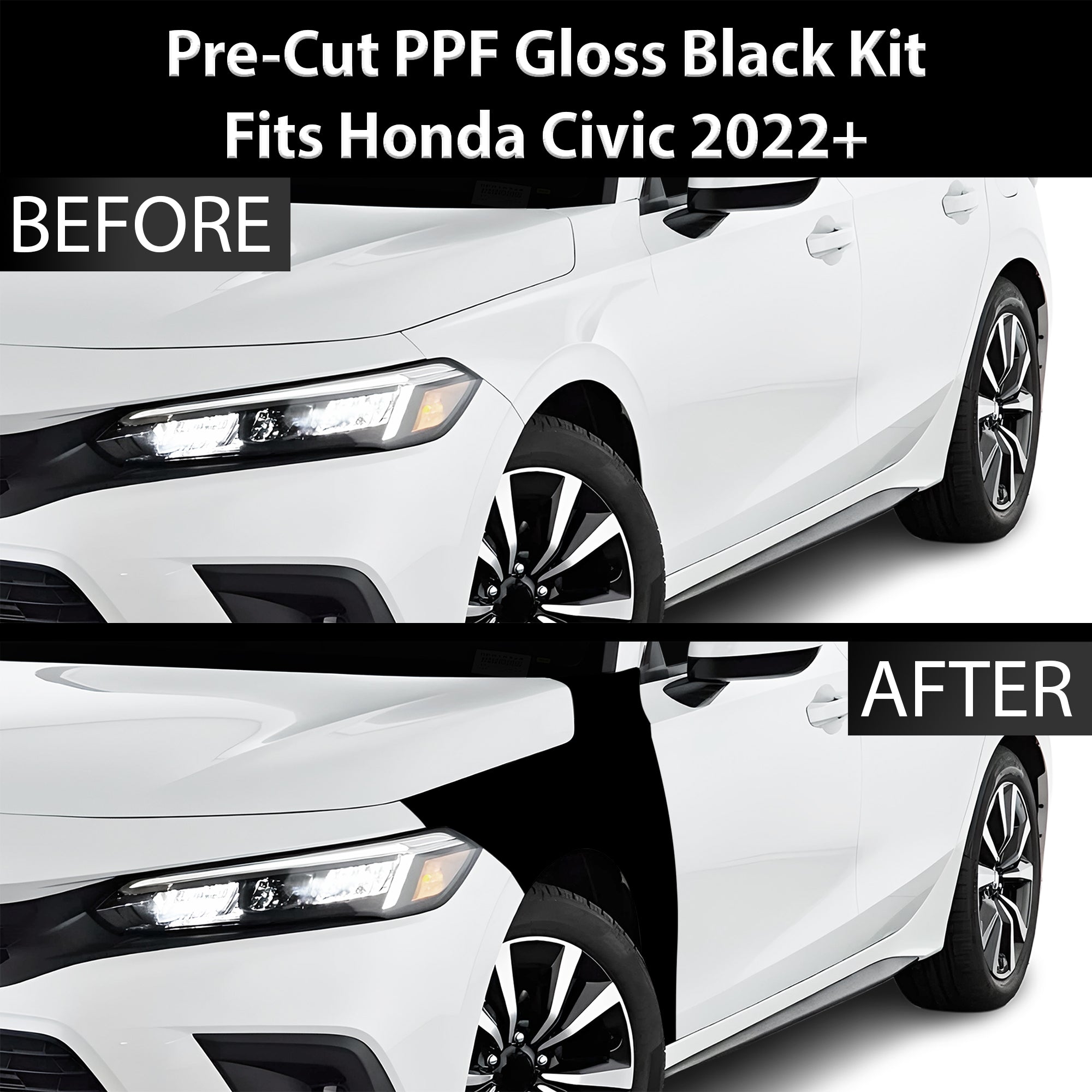Fits Honda Civic 2022+ Precut Premium Gloss Black Carbon Fiber Fender Paint Protection Film PPF Decal Film Kit - Bogar Tech Designs
