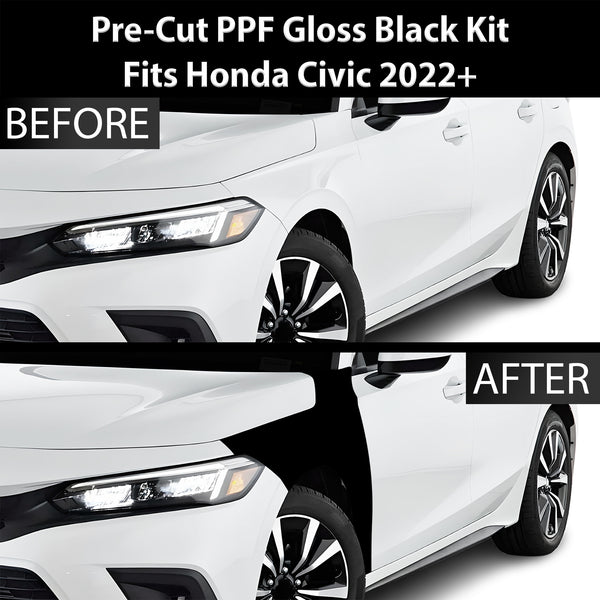 Fits Honda Civic 2022+ Precut Premium Gloss Black Carbon Fiber Fender Paint Protection Film PPF Decal Film Kit