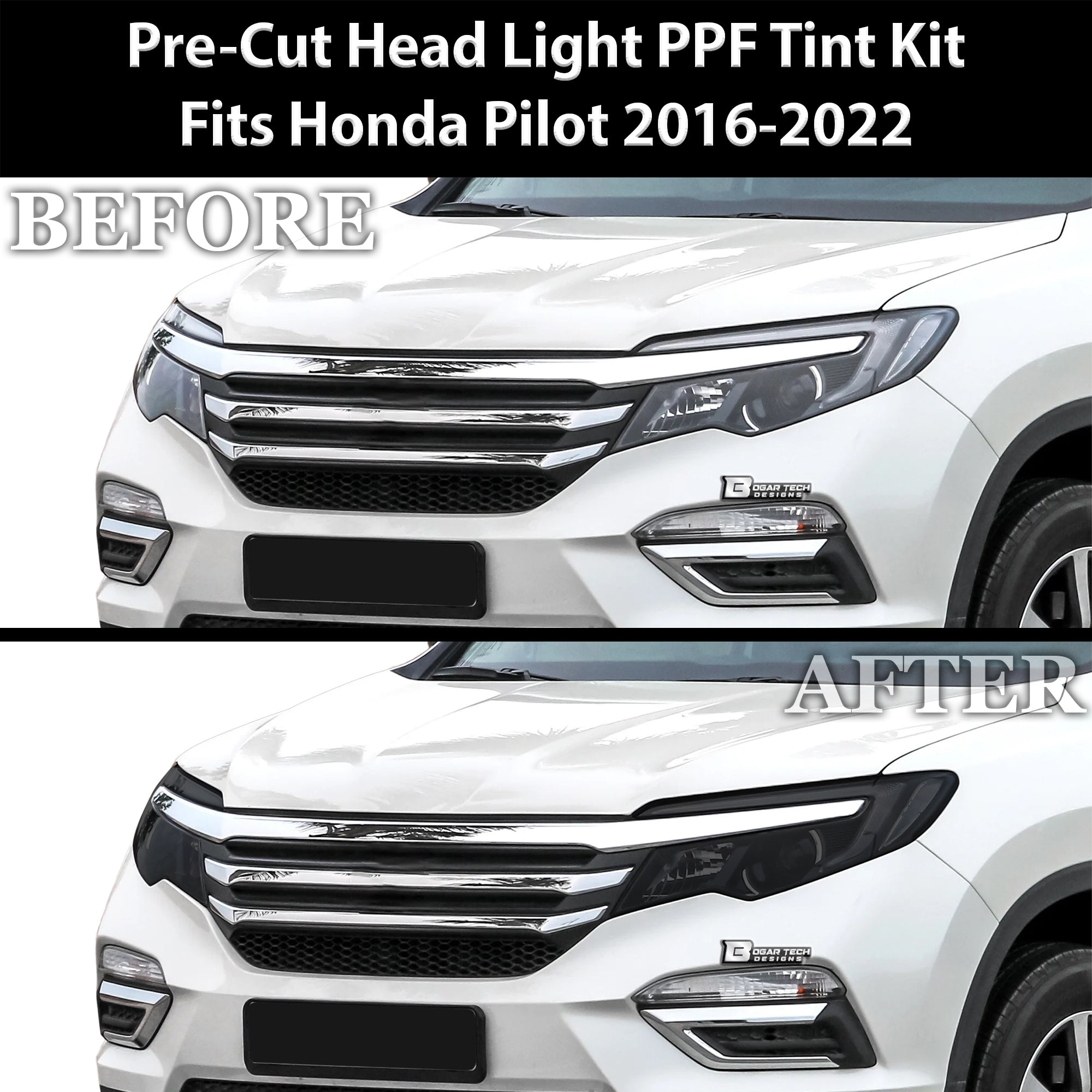 Full Headlight Taillight Precut Smoked PPF Tint Kit Film Overlay Fits Honda Pilot 2016 - 2022 - Bogar Tech Designs