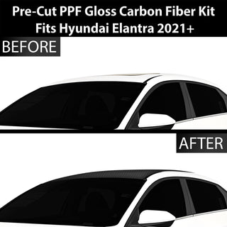 Fits Hyundai Elantra 2021+ Precut Premium Gloss Black Carbon Fiber Roof Paint Protection Film PPF Decal Film Kit