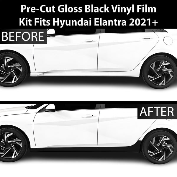 Fits Hyundai Elantra 2021+ Side Skirt Rocker Panel Vinyl Blackout Decal Stickers Overlay Film, Carbon Fiber & Gloss Black